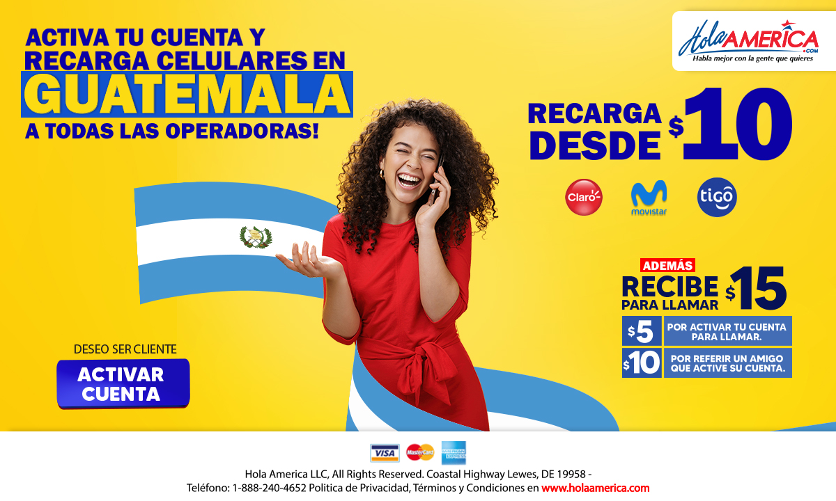 RECARGA SALDO GUATEMALA CLARO MOVISTAR TIGO HOLA AMERICA PROMO